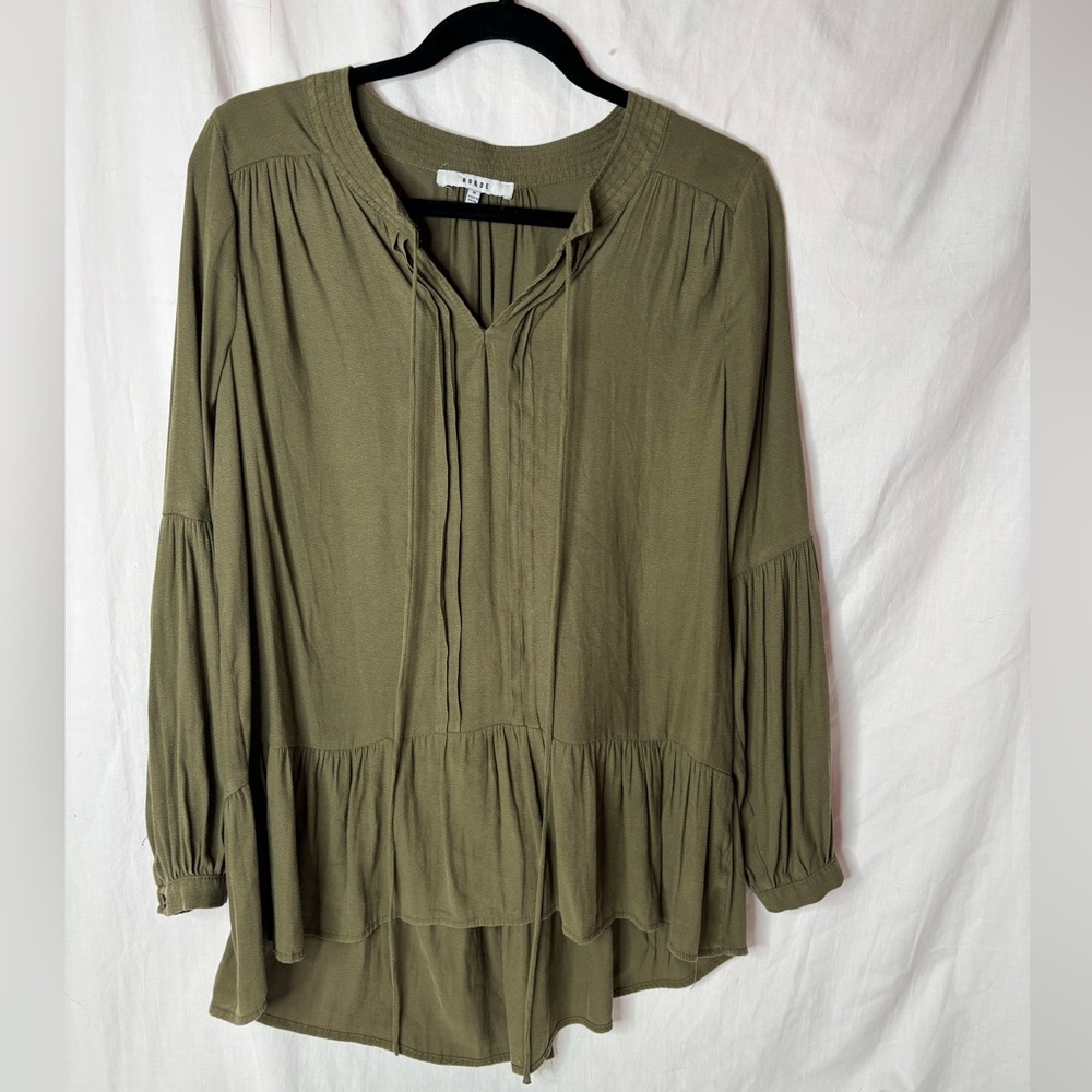 Ro & De women’s tunic peasant top sizeM long sleeve split neck with string tie